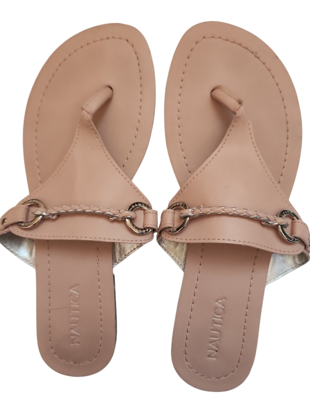 Nautica Women's Blush Pink Leather Toe-Post Flat Thong Equestrian Sandal Size 9